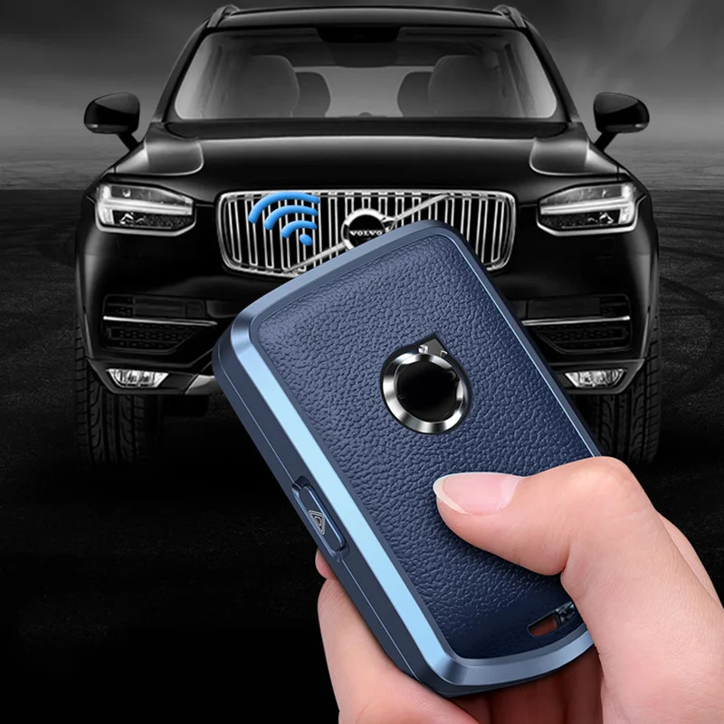 Aluminum Alloy Leather Car Key Case Cover for Volvo S60 S90 XC40 XC60 XC90 V60 V90 T6 T8 Auto Key Shell Protection Accessaries