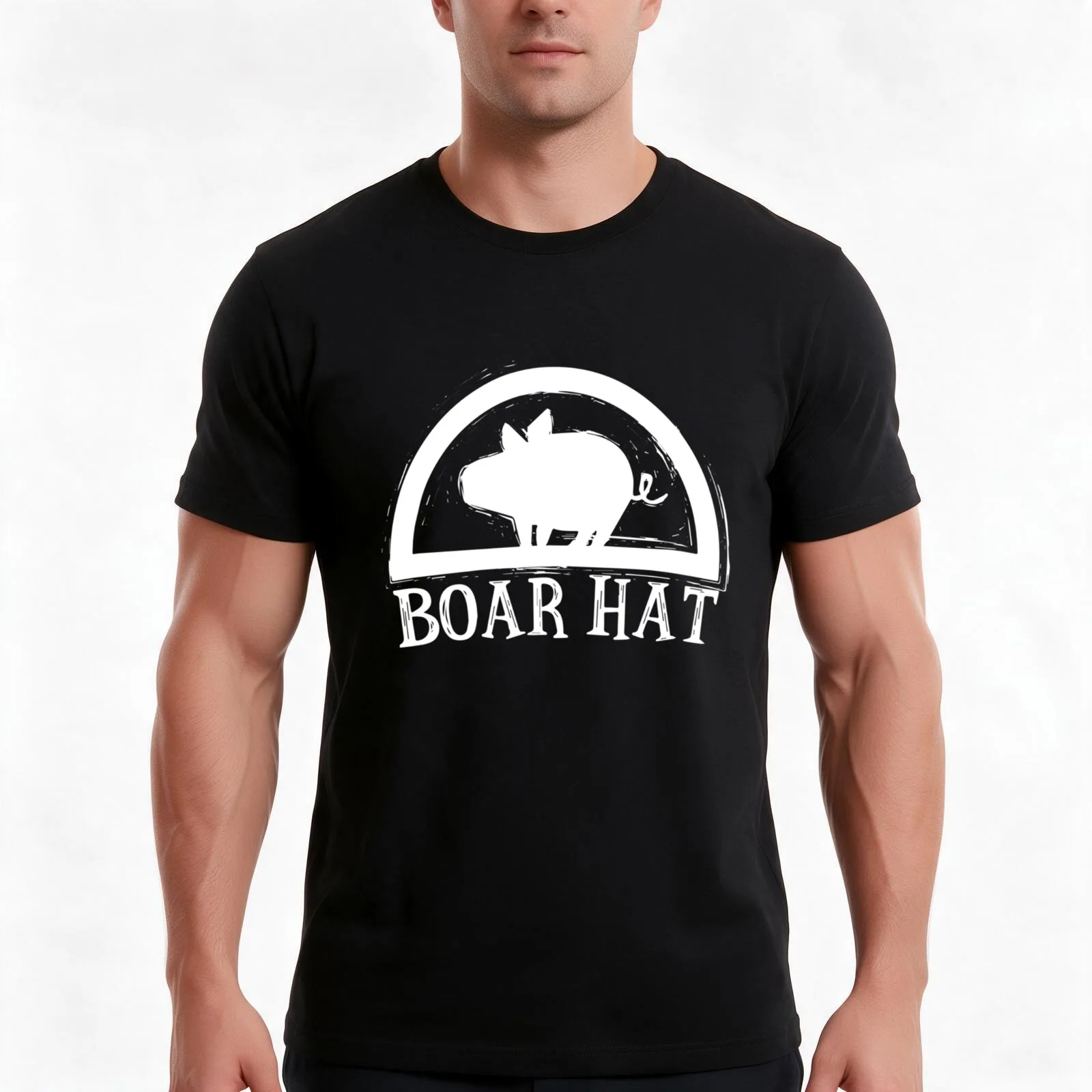 Boar Hat (Green BG) T-Shirt Summer Casual Cotton Tee Oversized Streetwear Tops Vintage Graphic Print Loose Fit Short Sleeve