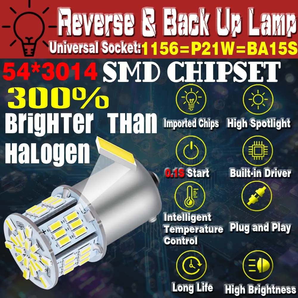 2X BA15S P21W 1156 LED Tail Lamp Bulbs for Hyundai Getz Tucson Santa I40 Sonata Accent I30 Solaris Creta Ix2 Reversing Lights