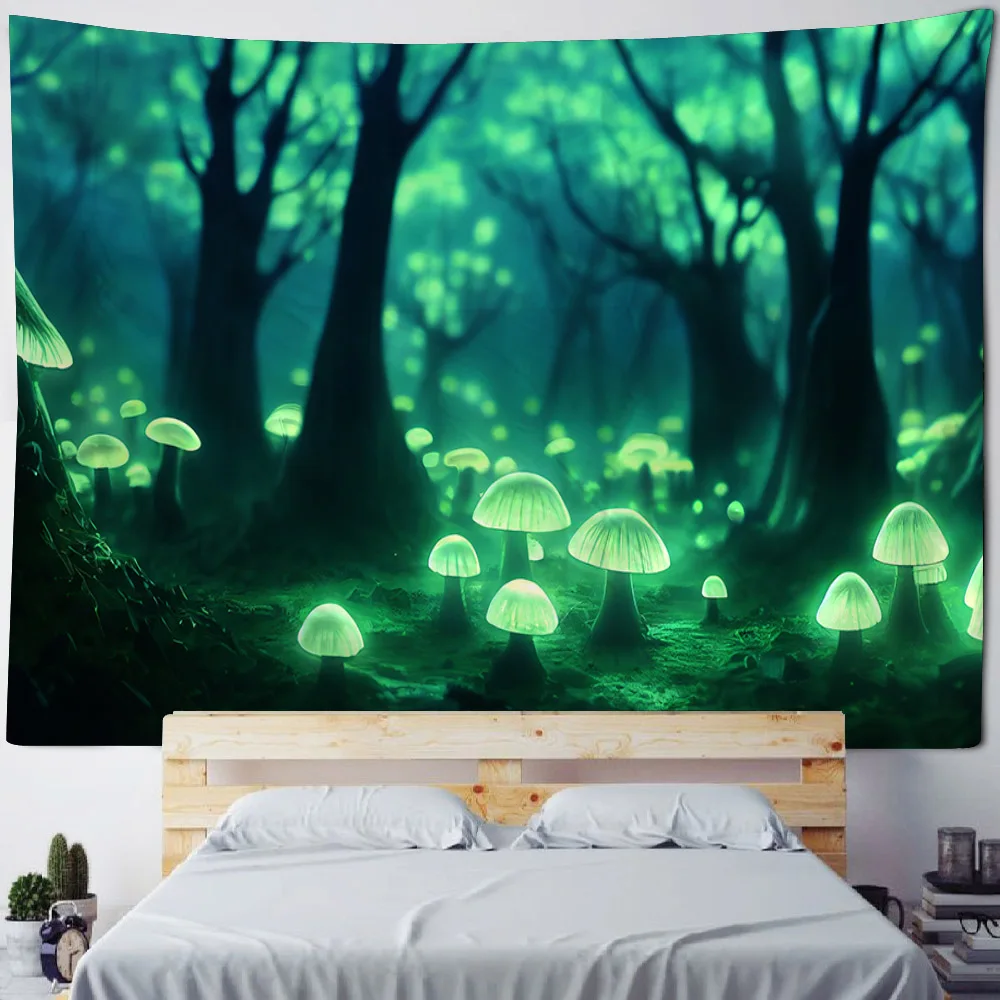 Fairy tale mushroom forest tapestry psychedelic Kawaii home decoration blanket children's room decoration hanging on the wall