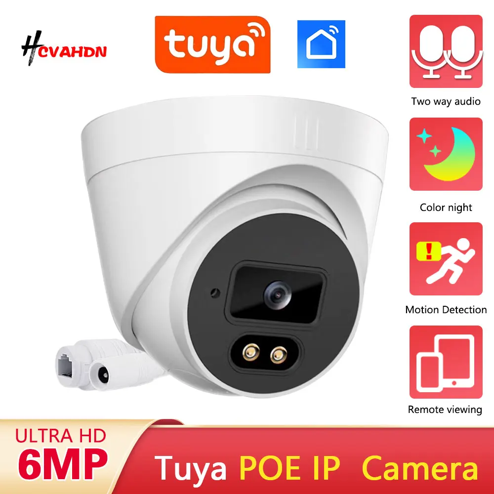 

Tuya 6MP HD IP Camera POE Outdoor H.265 Surveillance Dome CCTV Camera Motion Detection Color Night Vision Security protection