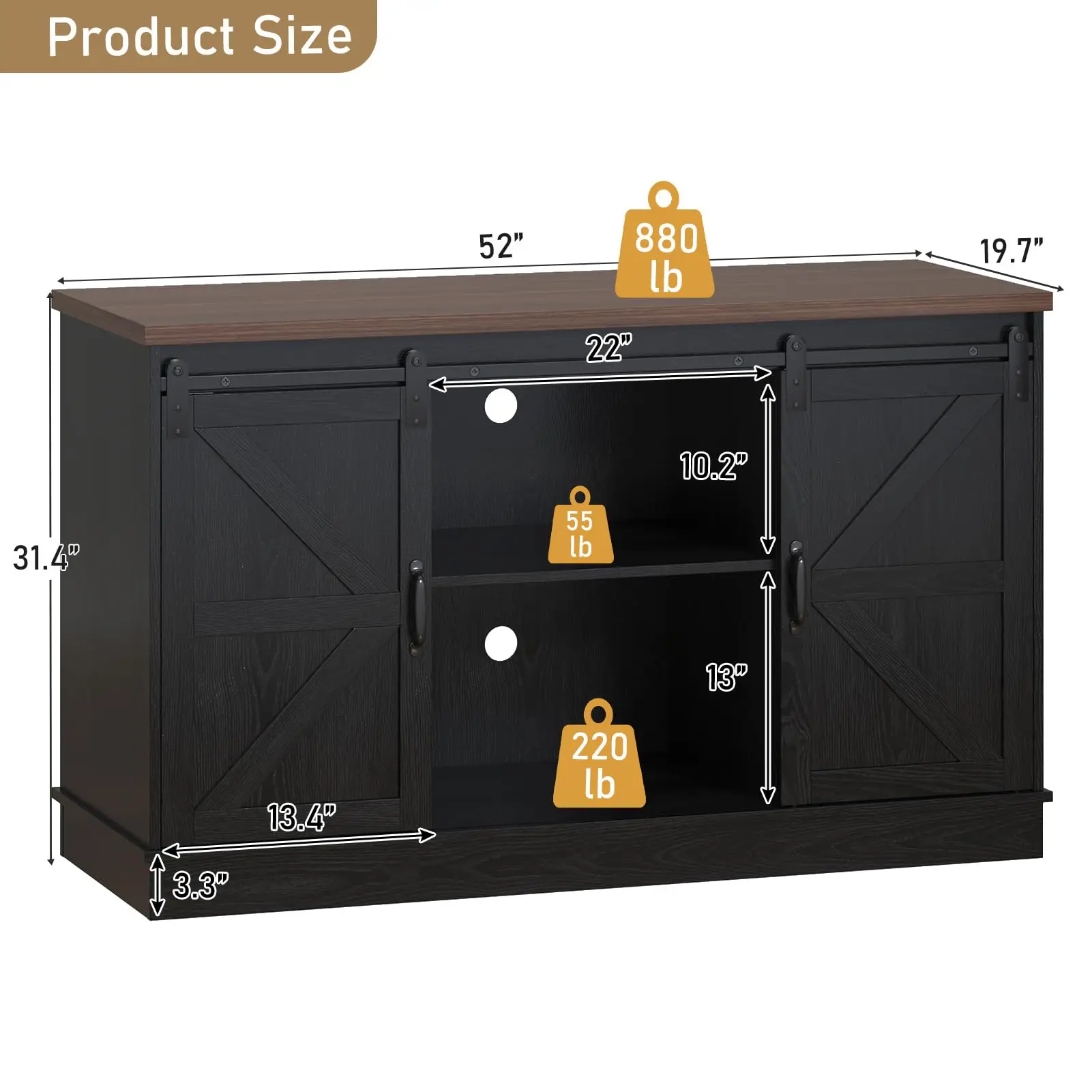 Farmhouse 55-75 Gallon Fish Tank Stand with Power Outlet, Aquarium Stand w/Cabinet&Sliding Barn Door, Heavy Duty