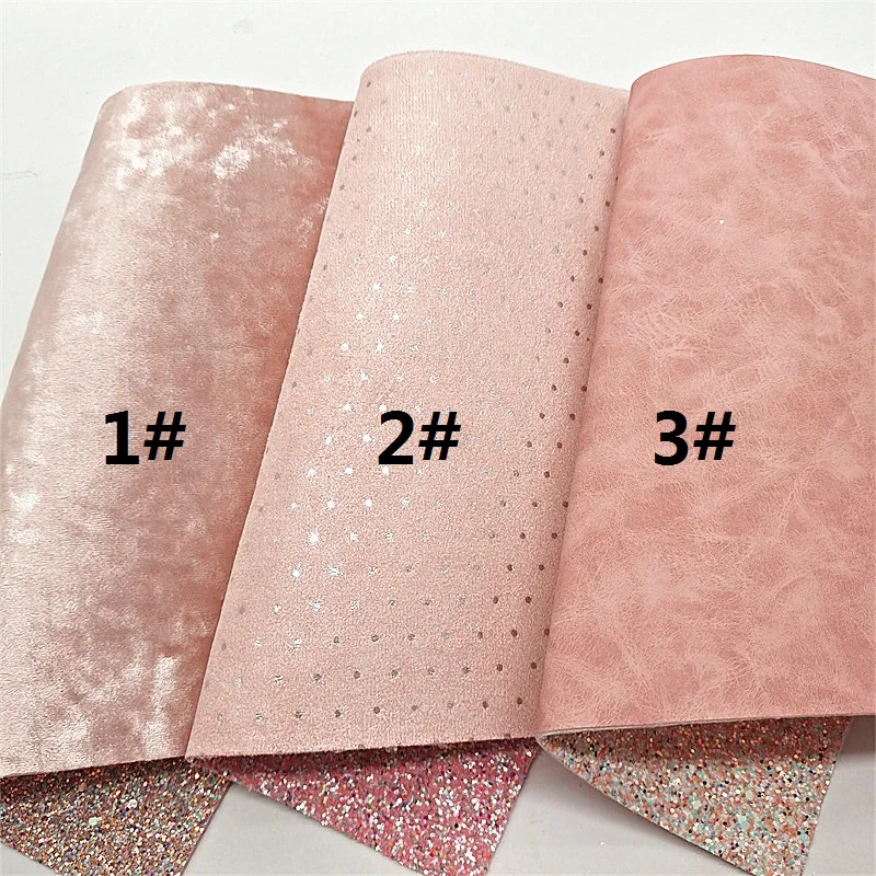 Double Sides Leather Pink Gold Glitter Leather Matching with Velvet Fabric Suede Faux Leather for DIY Craft 8.2