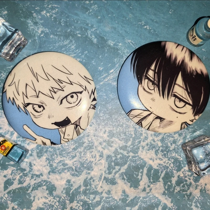 Anime Comic Line Drawing Pin Badge 2pc Set Round Metal Brooch Smooth Surface Backpack Pendant Collectible Gift