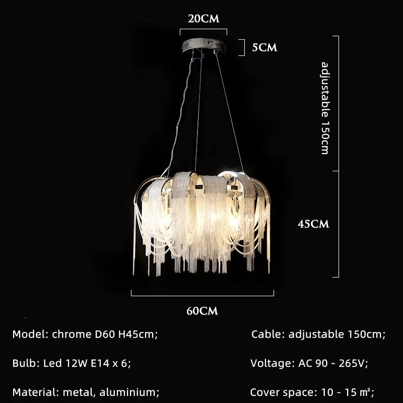 Post Modern Led E14 Pendant Lights Aluminium Tassel Suspend Lamp Living Room Chrome Gold Lustre Pendant Lamp Led Indoor Light