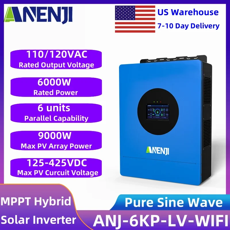 6KW 110/120V الهجين العاكس للطاقة الشمسية خارج الشبكة RGB عرض Bulit 120A الشمسية جهاز التحكم في الشحن مع واي فاي بلوتوث #1