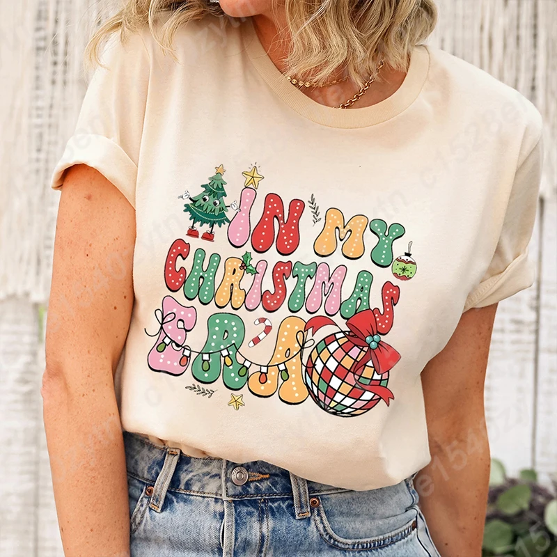 In My Christmas Era Print T-shirt For Women Summer Hot Selling T-Shirts Casual Short Sleeve Tee Shirt Creative Personalized Tops