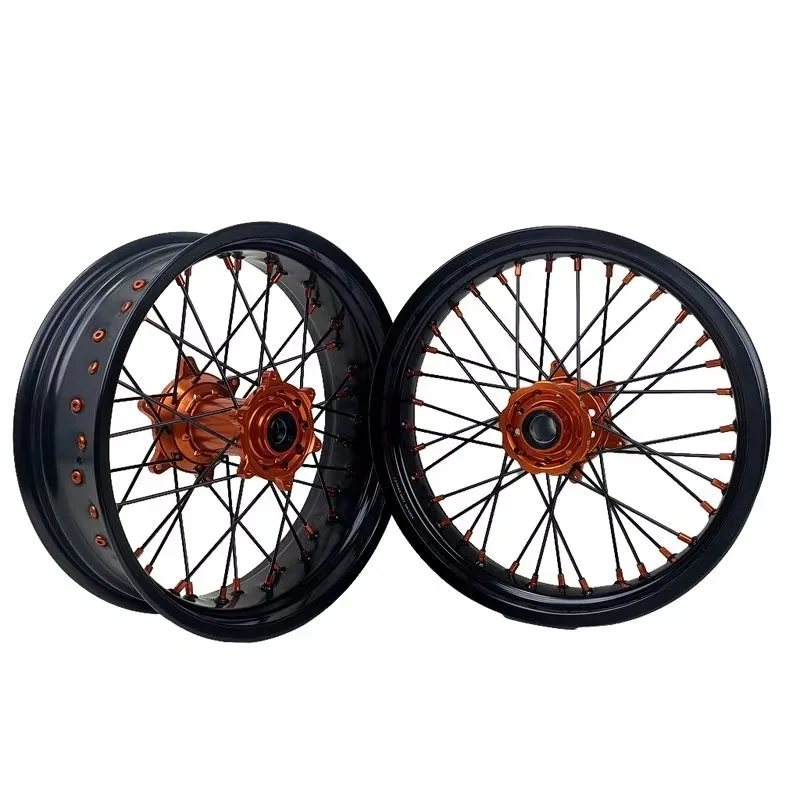 

Zuimi High-end 17 Inch Supermoto Wheels Rims Set Compatible With K TM 125 250 450 530cc EXC SXF XCF 2003-2024 Orange Hub Black R