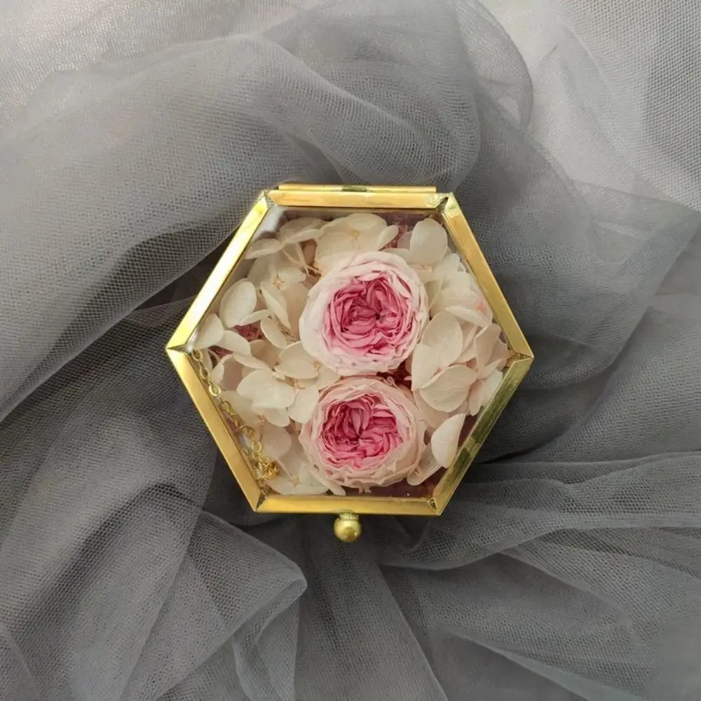 Gold Hexagonal Ring Box Hexagon Geometric Glass Jewelry Accessory Box Luxurious Retro Jewelry Storage Box Jewelry Organizer