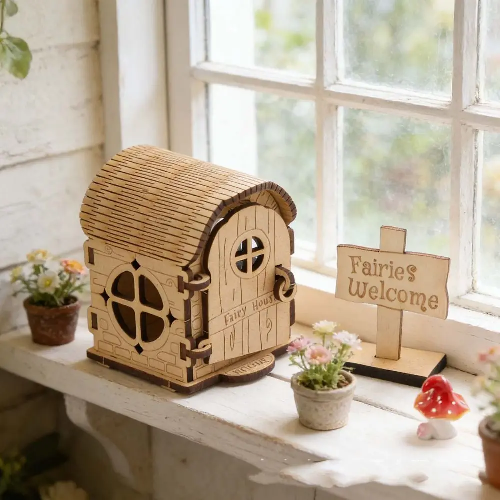 

Деревянный мини-домик для фей, набор для самостоятельной сборки, деревянный кукольный домик с граффити-дизайном, ручная работа, DIY, сборный домик