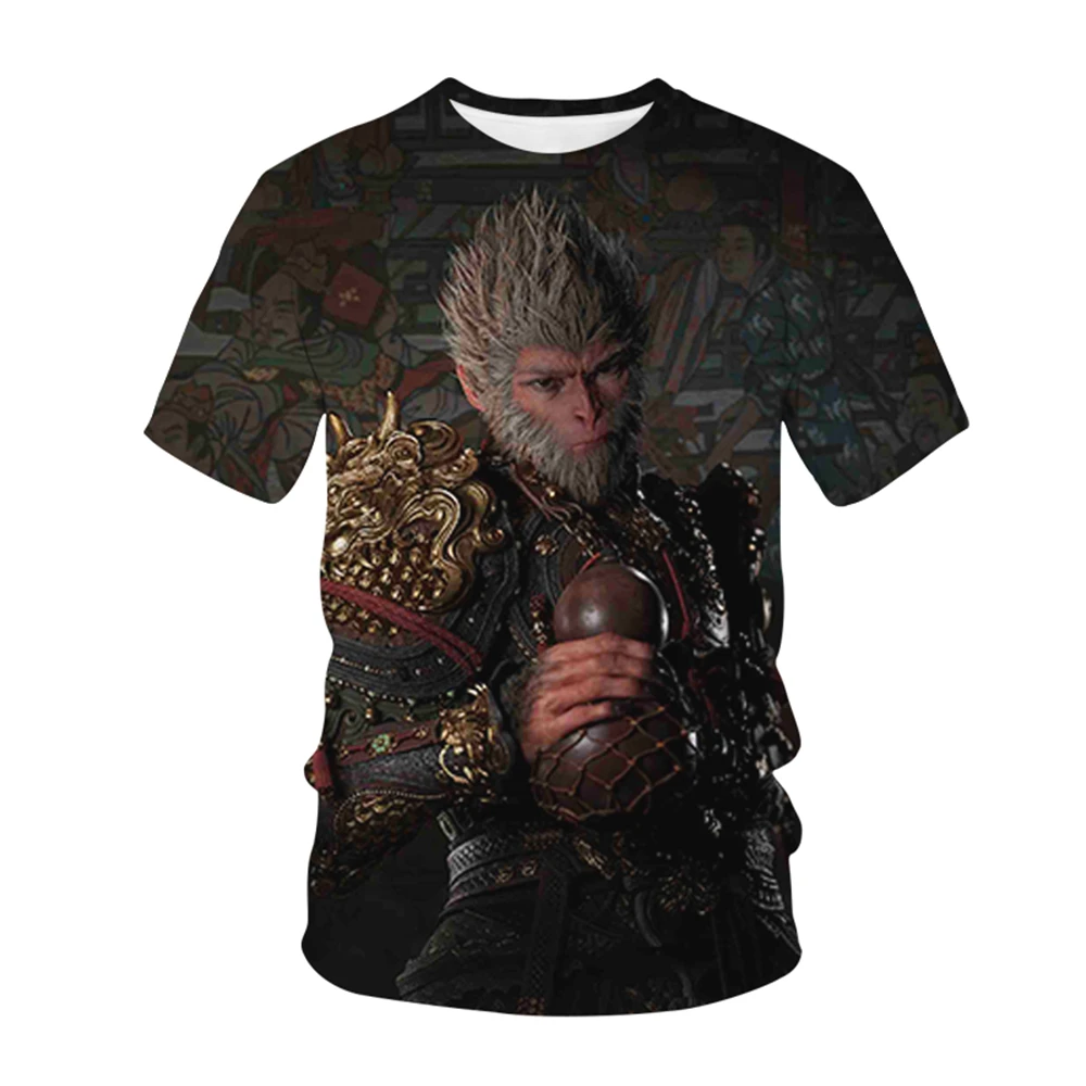 2024 Summer Black Wukong 3D Print T-Shirt Fashion Oversize Tshirts Man Short Sleeve Role Playing Games Tee Shirt Men\'s Clothing