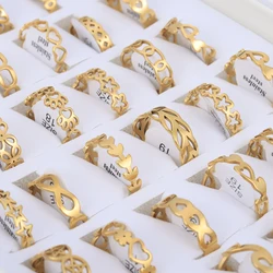 24 Pcs/Lot Stainless Steel Flower Heart Geometric Hollow Rings for Women Creative 2023 New Fashion Madam Jewelry Gift Wholesale