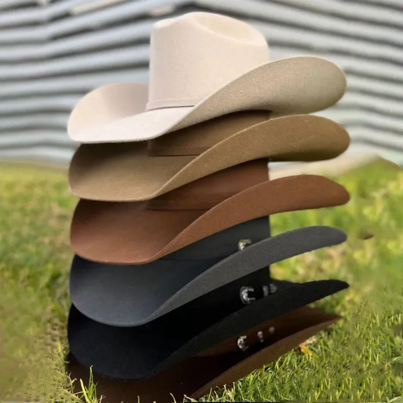 100% Wool Western Cowboy Hats for Unisex Cream Cowgirl Hat  Women Party Top Hat Men Felt Panama Cap Outdoor Sun Hat