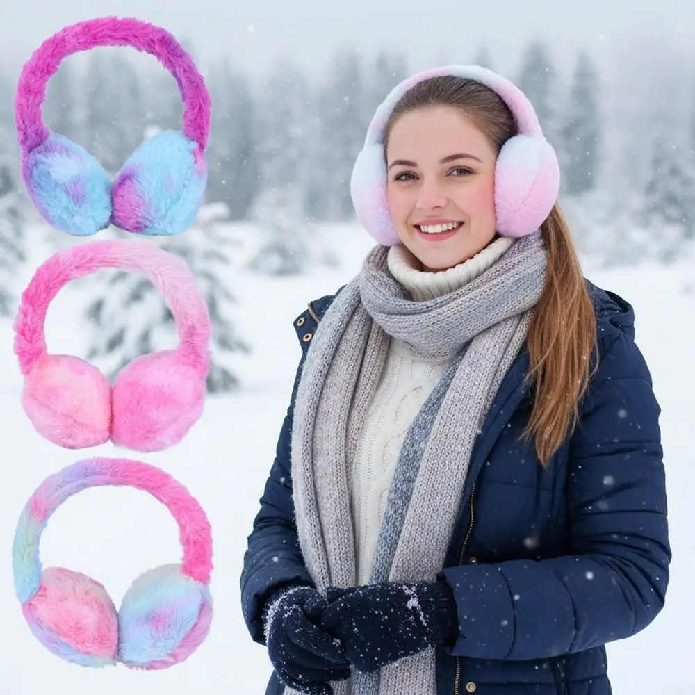 ที่ปิดหูแบบนุ่ม อุ่นสบายสำหรับฤดูหนาว ป้องกันหู ลายมัดย้อมสีรุ้ง ขนปุย หนาพิเศษ กันความเย็น