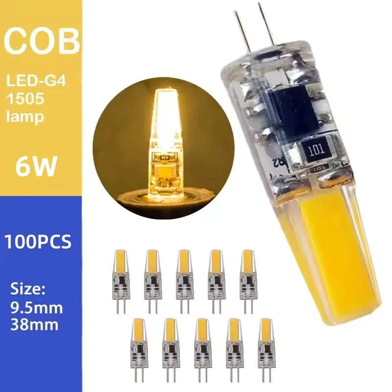 100PCS COB Bulb Chandelier Wick G4 LED Light Source Dimmable AD DC 12V Mini Dual Pin Bulb 3W 6W Energy Saving Silicone corn Lamp