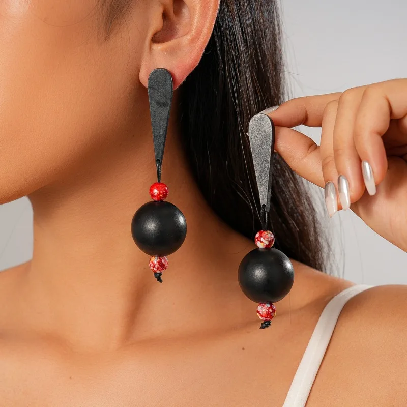 

Dark Wood Geometric Circular Teardrop Shaped Earrings, Personalized Women's Exaggerated Avant-garde Jewelry Accessories