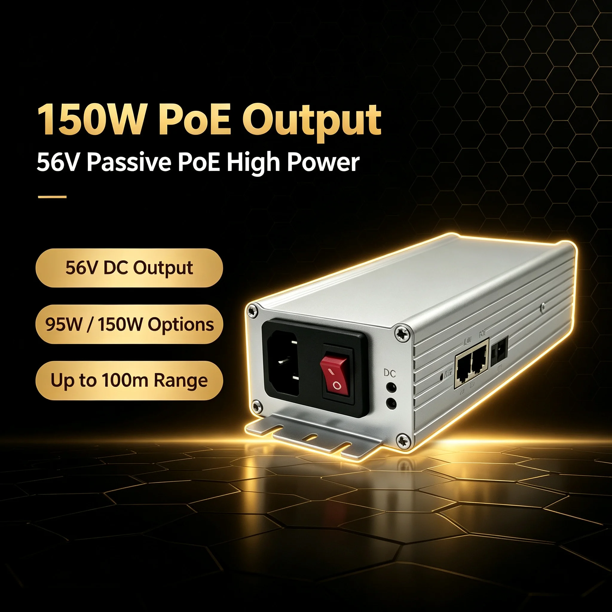 POE Injector 10Gbps Max 150W AC Input for Starlink GEN2 GEN3 12Vdc 18W Output Network Equipment