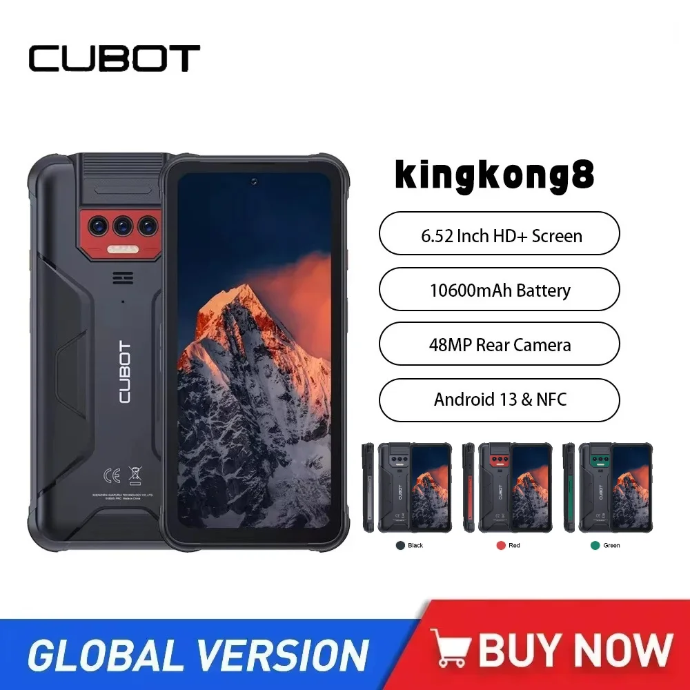 Cubot KingKong 8 Waterproof Rugged Smartphone Android 13 12GB RAM(6GB+6GB),256GB ROM 10600mAh NFC,Octa-core 4G Cellphone OTG