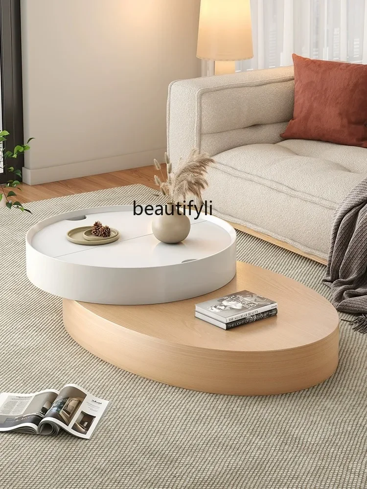

K185 Nordic Coffee Table Living Room Home Multifunctional Storage Tea Table Shaped Designer Cream Style Solid Wood round Coffee