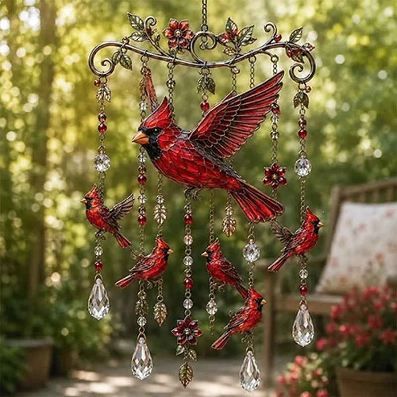 Vintage Hummingbird Wind Chime Handcrafted Hanging Wind Chime With Floral Decor Crystal Beads Colorful Bird Ornament Outdoor Dec