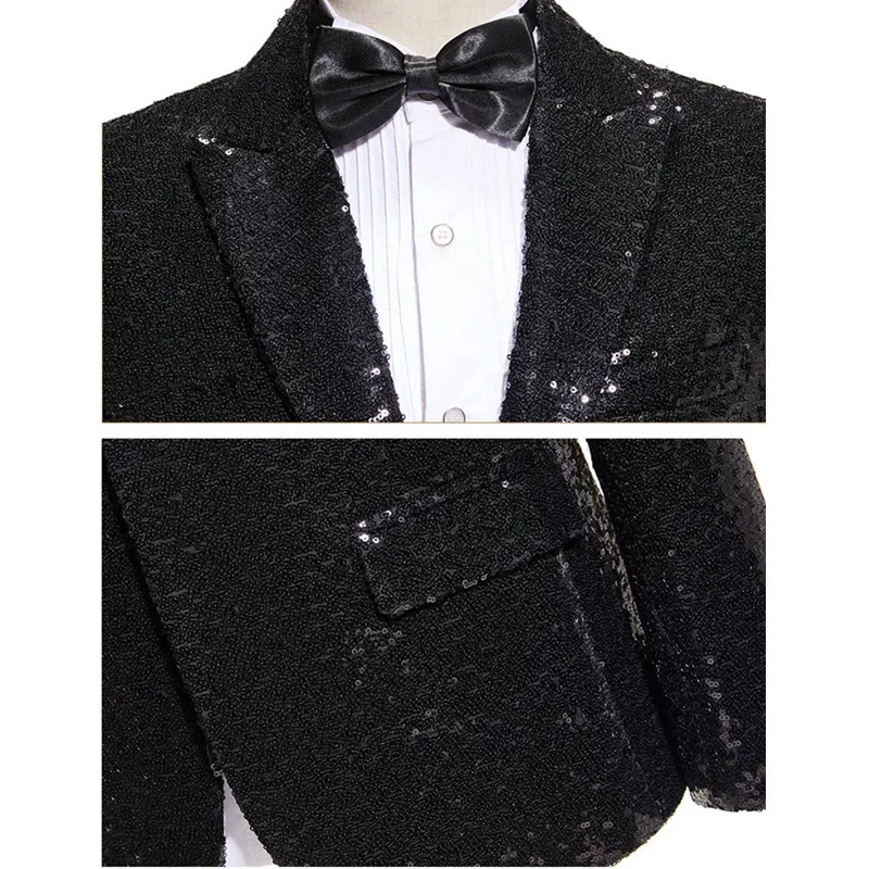 

Мужской черный костюм с блестками и пайетками, комплект из 2 предметов, костюм для выступлений/певцов/стилистов, модный пиджак на одной пуговице с брюками