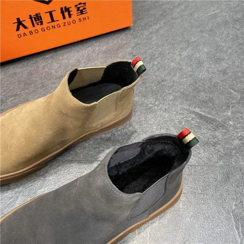 2022 Winter Men Leather Boots Slip-On Ankle Boots Suede Leather Designer Shoes Luxury Brand Flat Shoes High Quality Mens Loafers