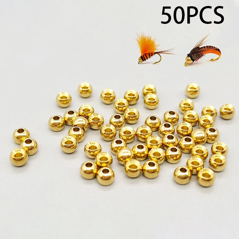 50pcs Brass Beads 2.4-3.8mm Fly Tying Head Multi-Color Fly Tying Material Nymph Copper Ball Fishing Accessory