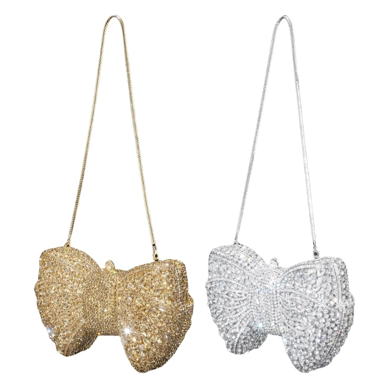 Alloy Chain Evening Handbag with Rhinestones Butterfly Designs Shoulder Bag