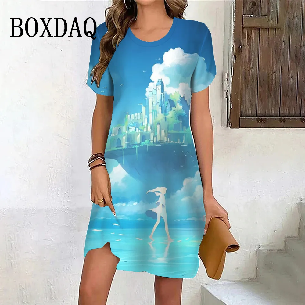 Dream Girls Pattern 3D Printed Dresses For Summer 2024 Women Cute Short Sleeve A-Line Mini Dress Casual Loose Plus Size Clothing