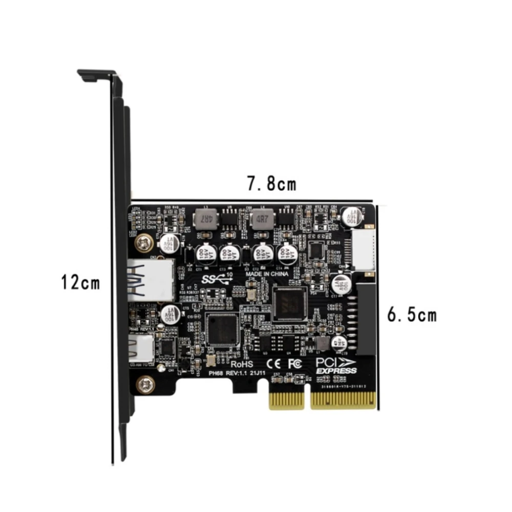 Imagem -03 - Cartão de Expansão com Portas Pci-e 4x para Usb 3.2 Gen a tipo c Frontal tipo e 19p Conector 20p 10gbps Transmissão de Velocidade Total Atacado