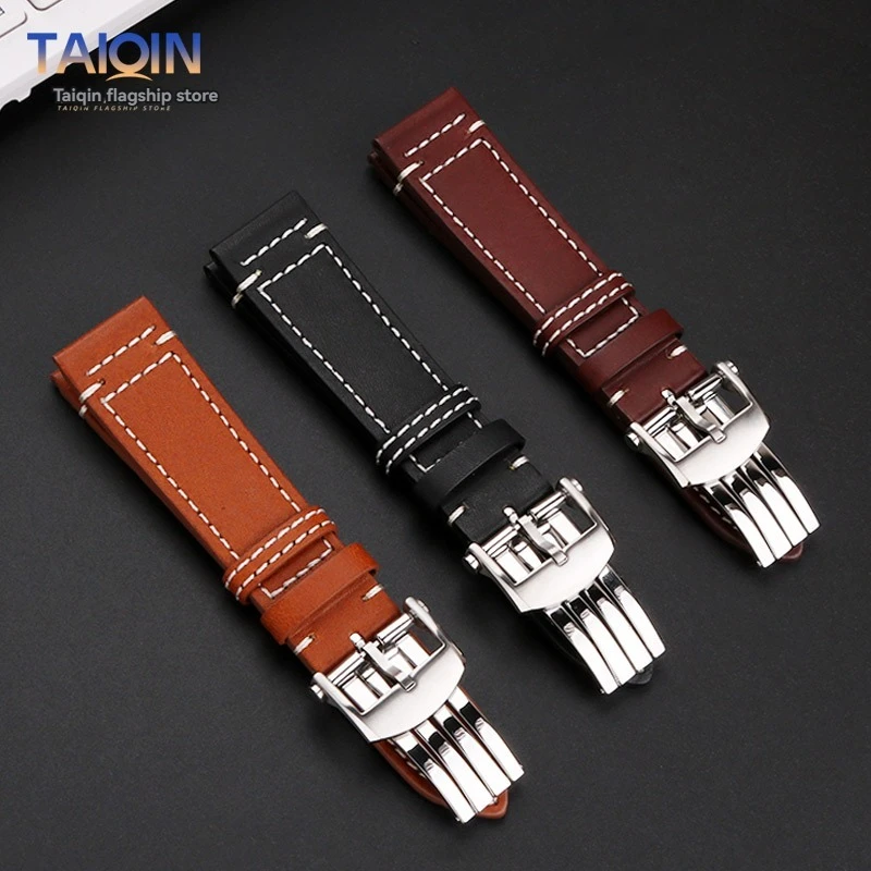 22mm Italy Genuine leather skin watchband For Breitling Legendary Aviation CLASSIC AVI P-51 MUSTANG Watch strap Men's bracelet - view 3