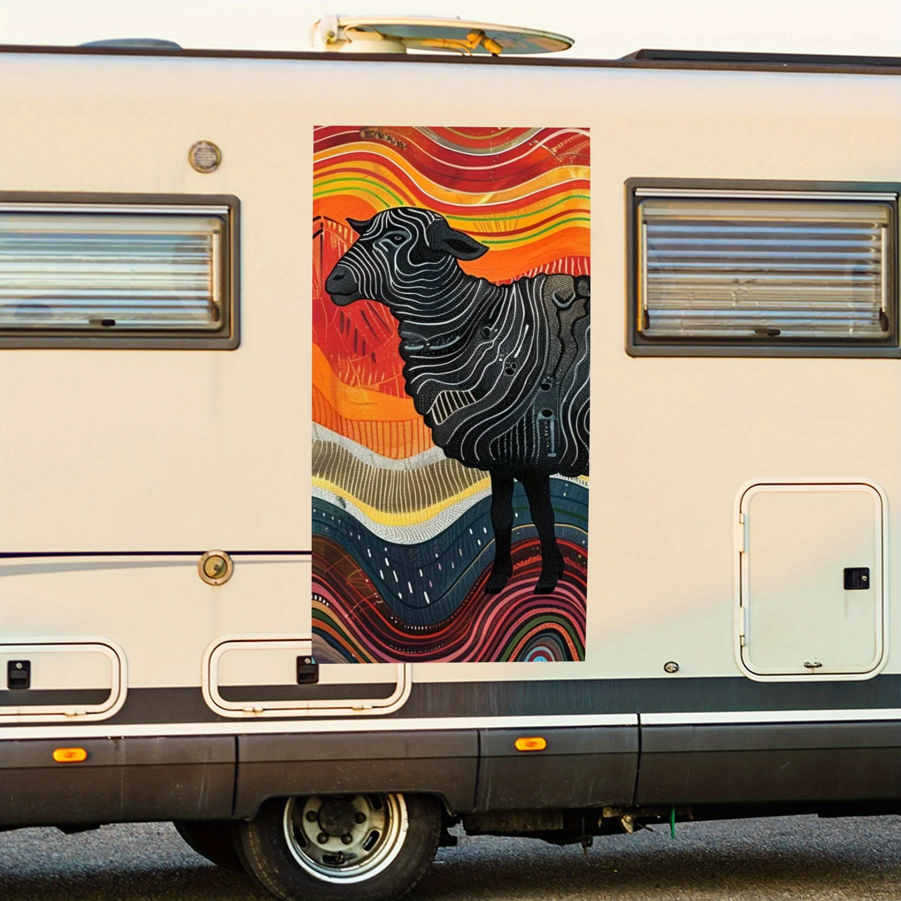 

Черная овца с линиями, наклейка на дверь автомобиля для дома на колесах, ПВХ, самоводонепроницаемая палка, яркие автомобильные внешние аксессуары, декор, защита Gi