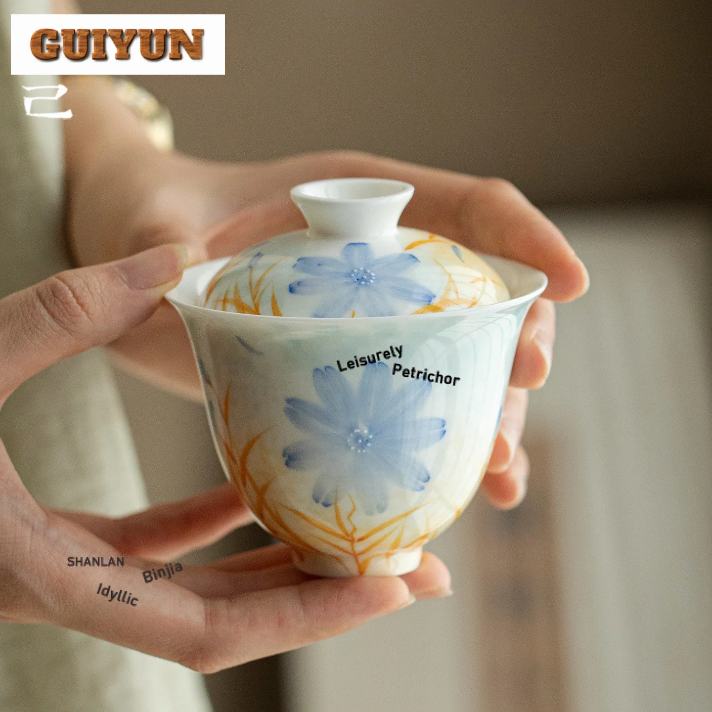 140ml Hand-painted Blue Flowers Gaiwan Ancient Tea Tureen Household Tea Bowl With Lid Kit Tea Maker Cover Bowl Chinese Tea Set