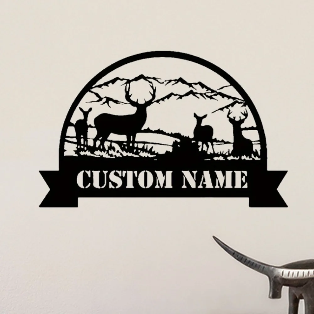 

Splendid Exclusive Personalizable Deer - Themed Metal Family Name Sign Black Iron Wall Art Reusable Matte for Ideal Homes