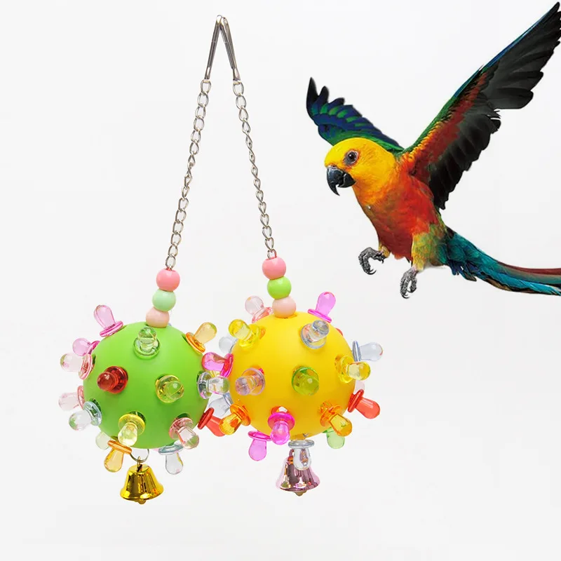 Colorful Ball Hanging Bird Toys Birds Cage Interior Decoration Parrot Grinding Mouths Relieve Boredom Training Ball Toys