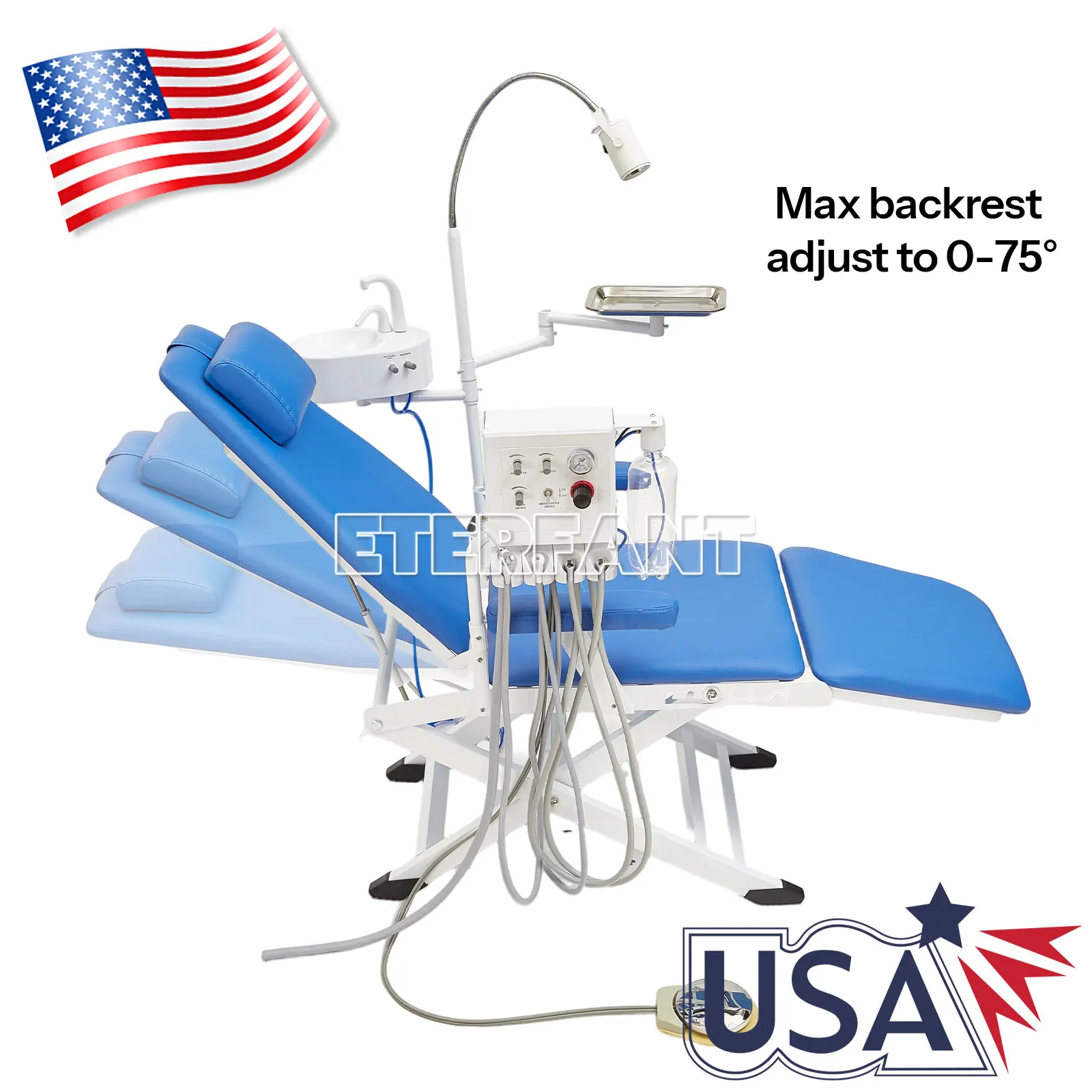 Dental Foldable Chair Set with Air Turbine&LED Light/Unit System with Built-in Air Compressor Curing Light&Ultrasonic Scales UPS