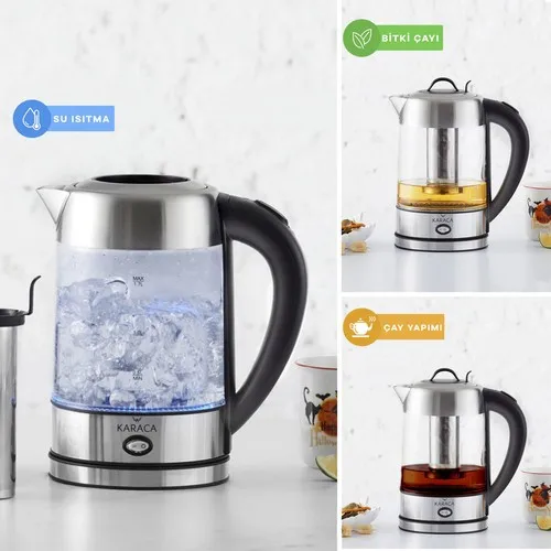 Roe Led Illuminated Kettle Glass Herbal Tea Machine Staninless 2202