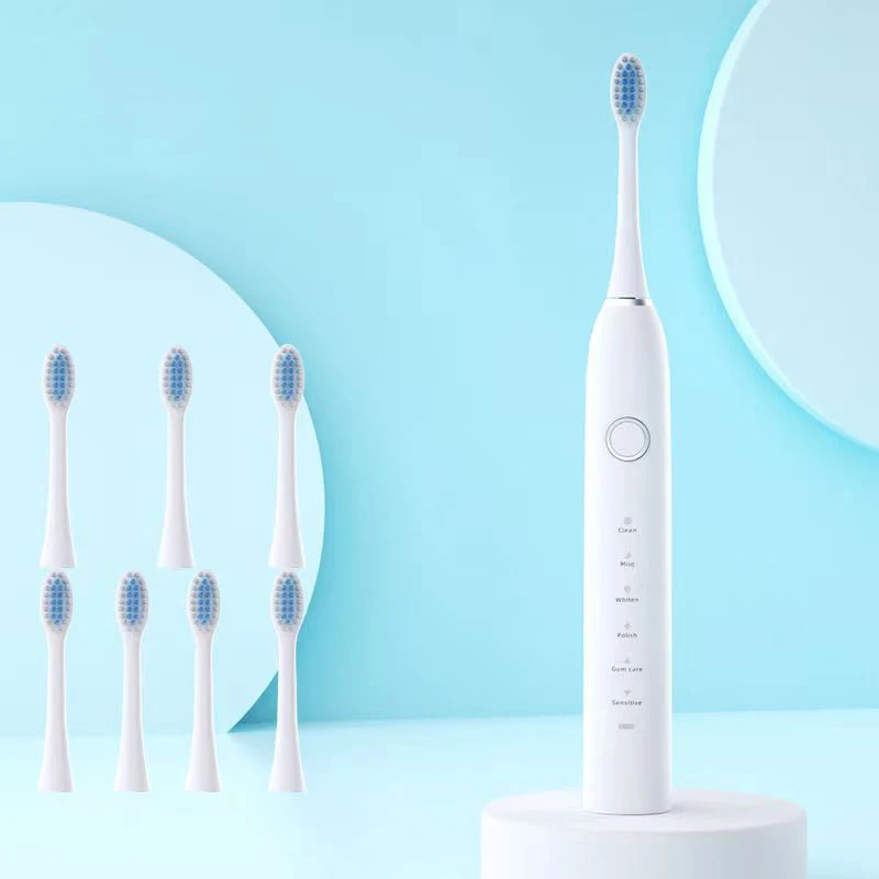 

Ultrasonic Sonic Electric Toothbrush Rechargeable for Adults Teeth Whitening 6 Modes Tooth Brush 4/8 Replacement Head Waterproof