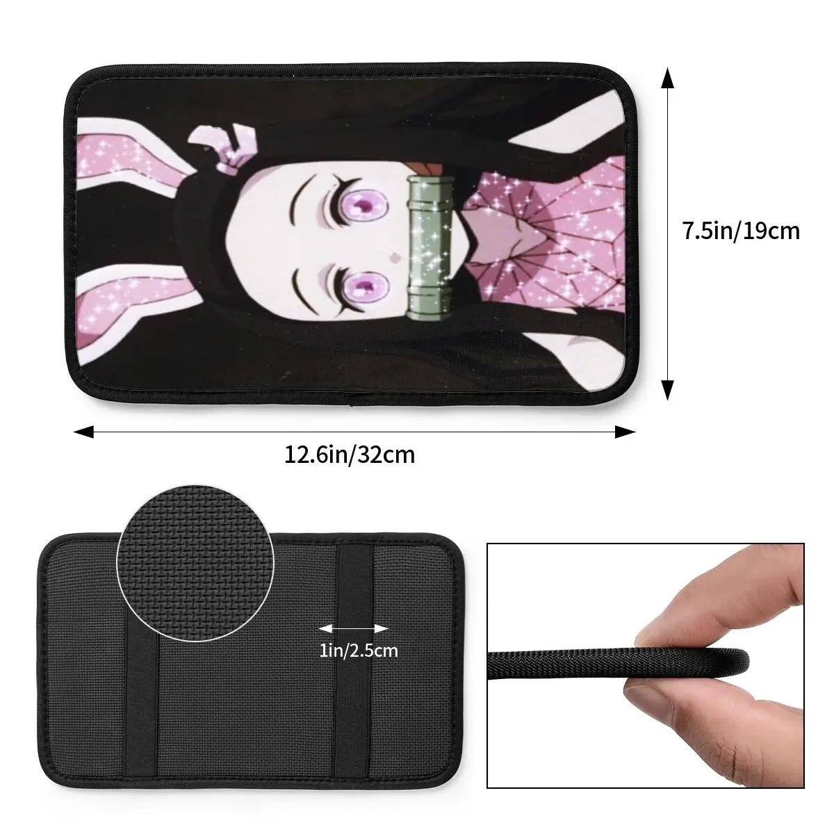 غطاء مسند ذراع سيارة منقوش قاتل الشياطين ، حصيرة كونسول مركزي ، وسادة سيارات ، إكسسوارات داخلية للسيارة