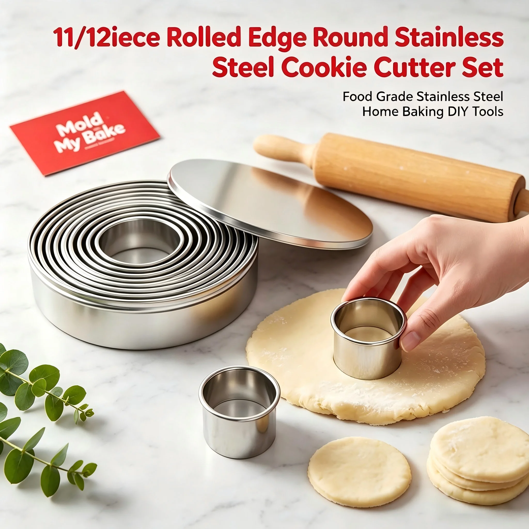 Cookie Cutter Set 11/12Pcs Rolled Edge Round Food Grade Stainless Steel Mousse Ring Mold for Cake Mousse Donut Fondant Baking