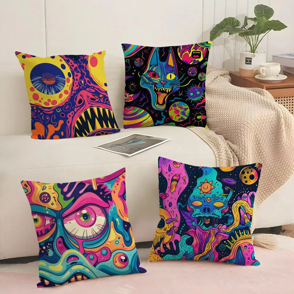 

Чехол для подушки Trippy Graffiti, шелковистый короткий плюш с невидимой молнией, пылезащитная наволочка для дивана для домашнего декора