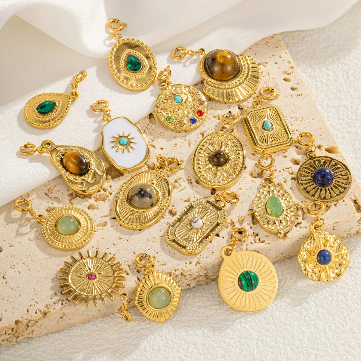 Square Ripple Pendant Accessory Personalized Versatile Collarbone Titanium Steel Necklace Earrings DIY Handmade Accessories