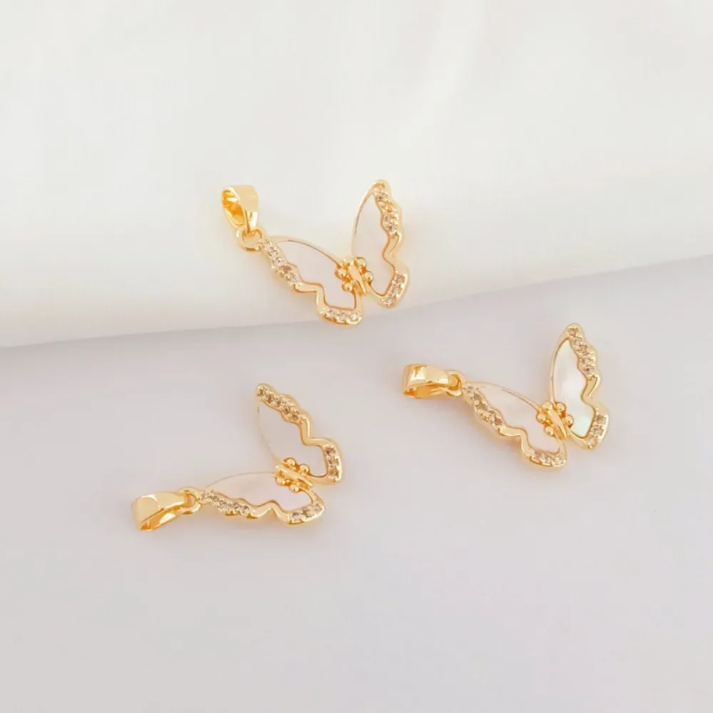 

DIY Handcrafted Bracelet Pendant 14K Copper Plated Gold, Slightly Zircon White Shell Butterfly Sunflower Seed Clasp