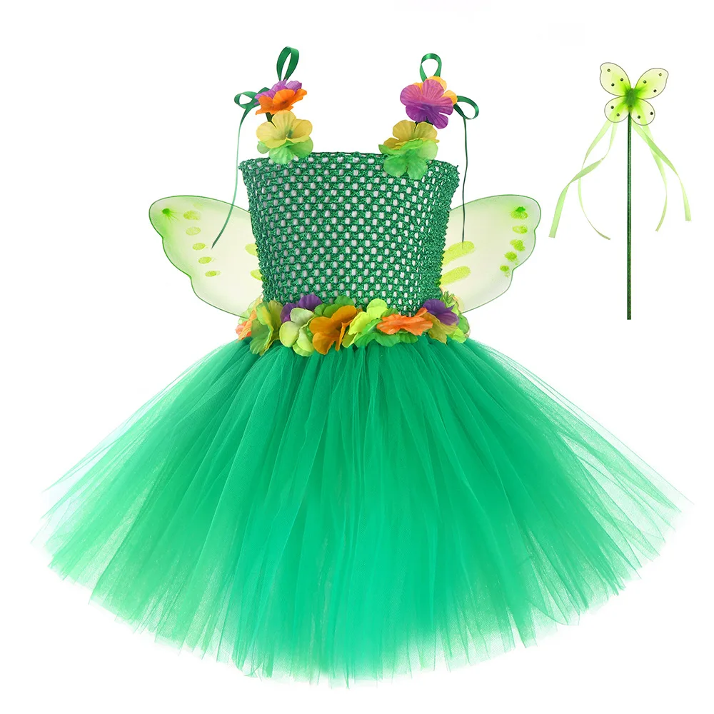 Girls Green Butterfly Fairy Tutu Skirt Outfit for Kids Birthday Party Tulle Skirts Children Christmas Costumes with Bow