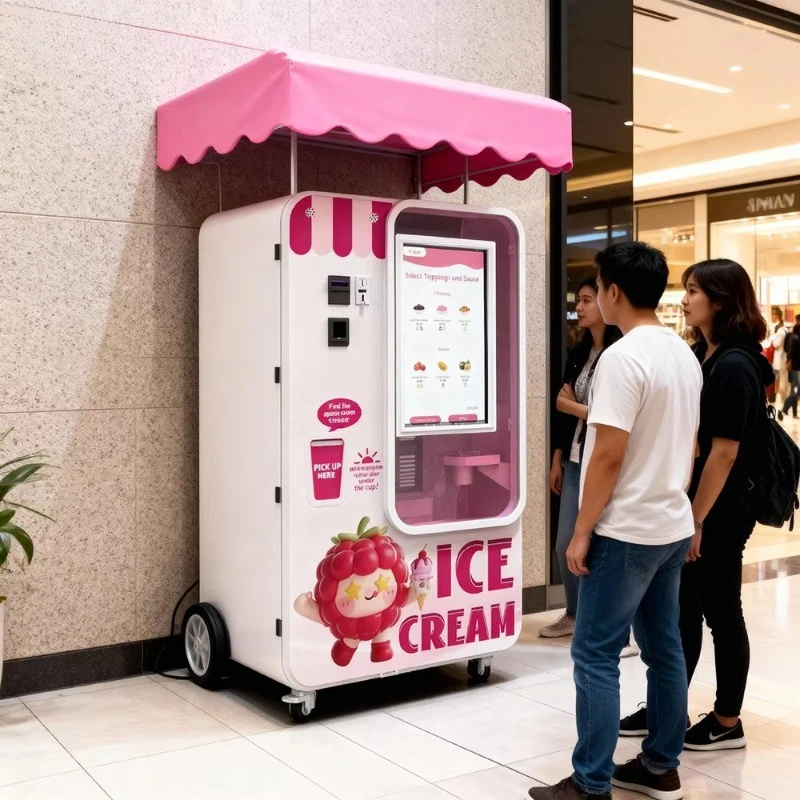 Customized Intelligent Ice Cream Vending Machine Automatic Coin Credit Card Compliant Multiple Options Shopping Mall
