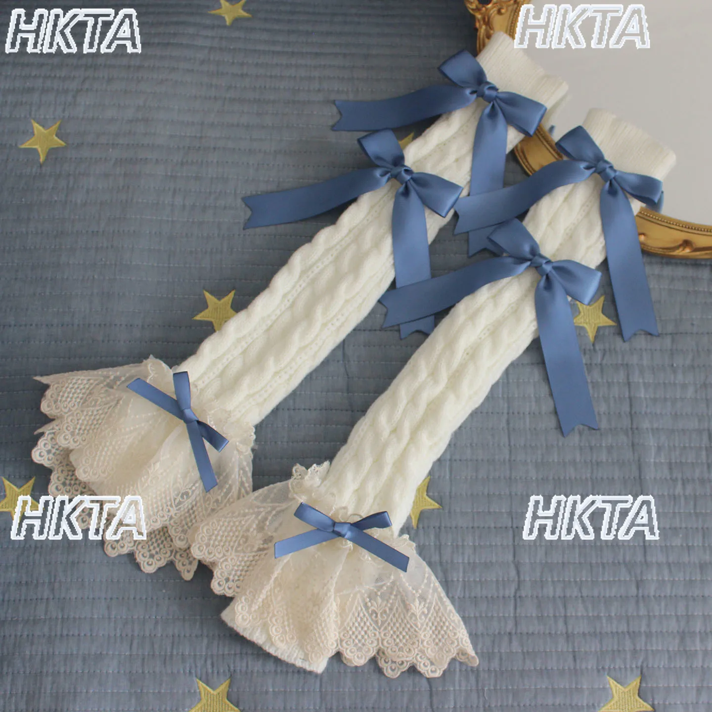 Dulce 2025 Otoño Invierno nuevo cálido tejido calentador de brazo largo Lolita manga de mano lazo de encaje blanco Oversleeve accesorios de ropa mujeres