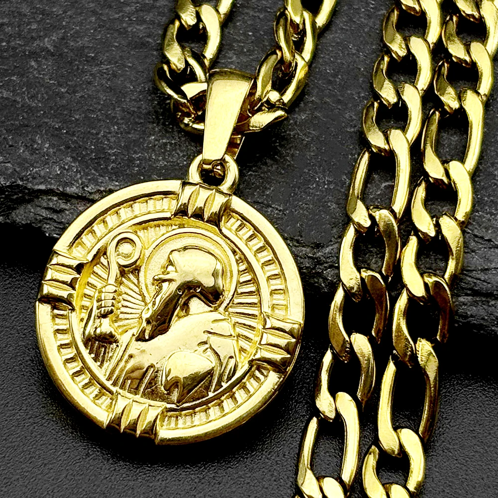 

San Benito Pendant Necklace for Women Men Stainless Steel Catholic Gold Color Amulet St Benedict Medal Religious Chain Jewelry