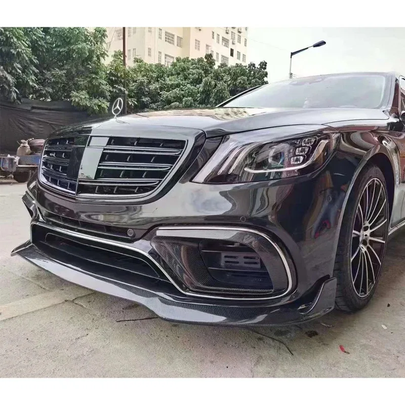 For Mercedes Benz S Class W222 S63 S65 Carbon Fiber Car Front Bumper Lip Front lip Diffuser Front Chin Spoiler 18-20 Body Kit