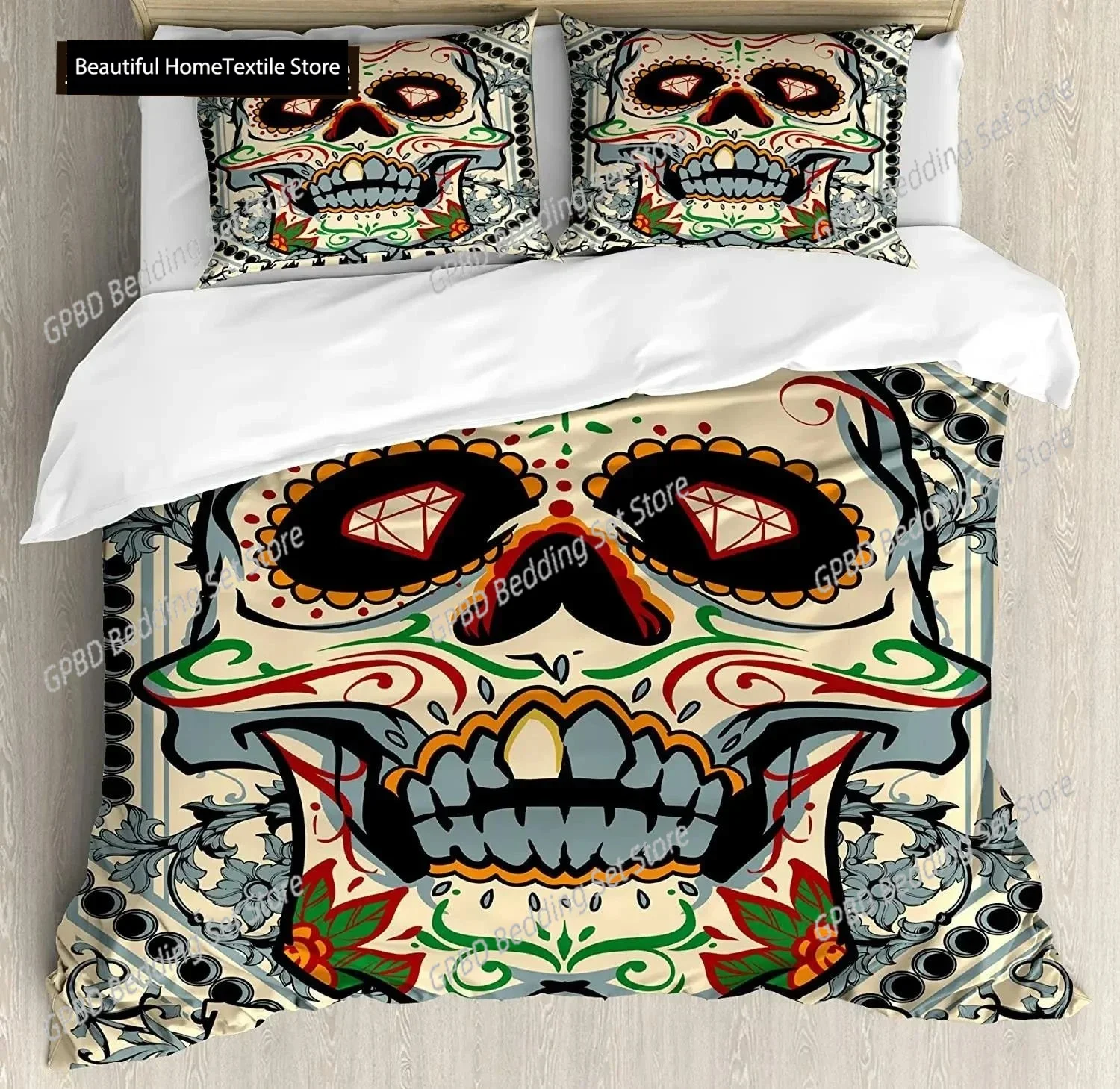 

Skull Duvet Cover Set Queen Black Beauty Pattern Bedding Halloween Decor Comforter Cover Set,Soft Microfiber Bedding Set