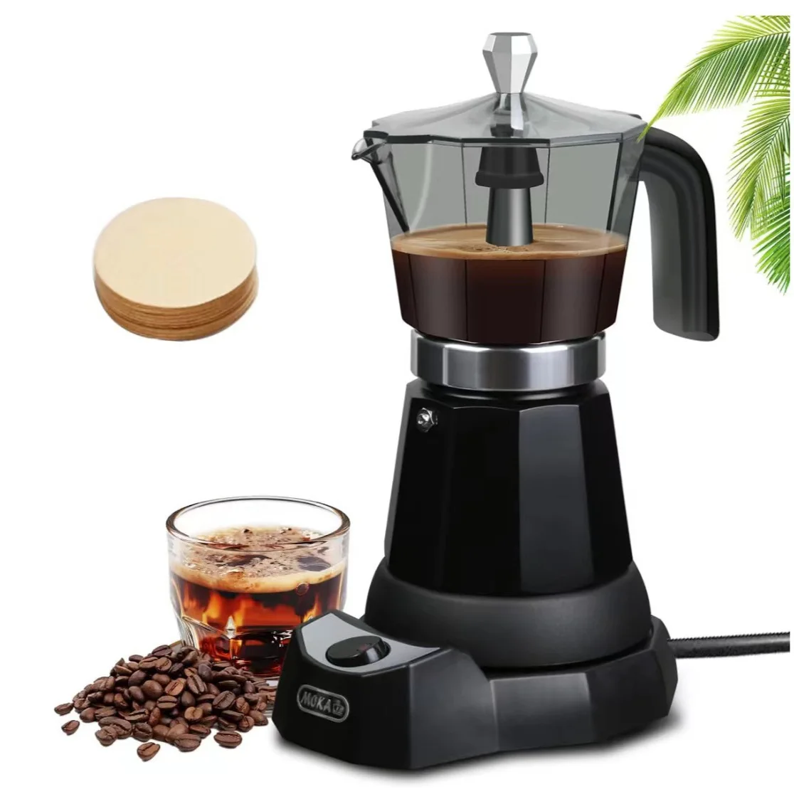 

New European plug-in American plug-in aluminum alloy electric Mocha pot, black coffee pot, home Italian espresso machine
